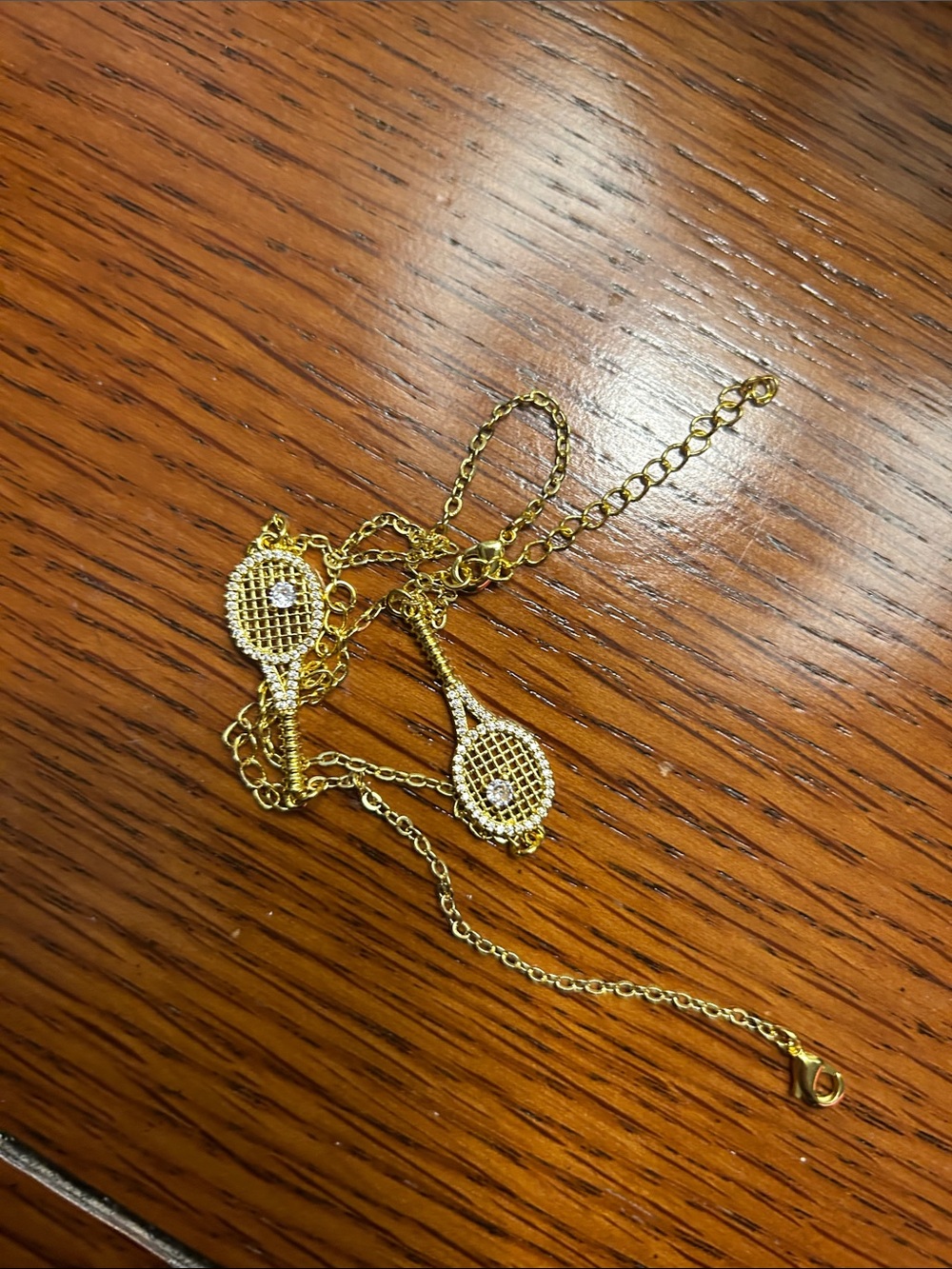 Gold Tennis Racket Pendant Necklace - Sparkling Pavé Detail